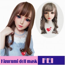 (Fei)Crossdress Sweet Girl Resin Half Head Female Kigurumi Mask With BJD Eyes Cosplay Anime Doll Mask